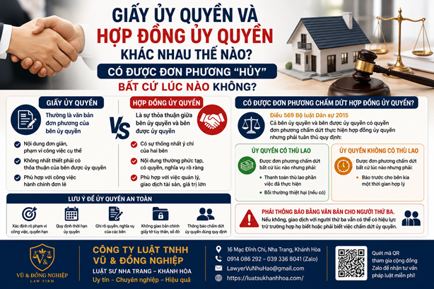 GIẤY ỦY QUYỀN VÀ HỢP ĐỒNG ỦY QUYỀN KHÁC NHAU THẾ NÀO? ĐÃ KÝ RỒI CÓ THỂ ĐƠN PHƯƠNG “HỦY” BẤT CỨ LÚC NÀO KHÔNG?